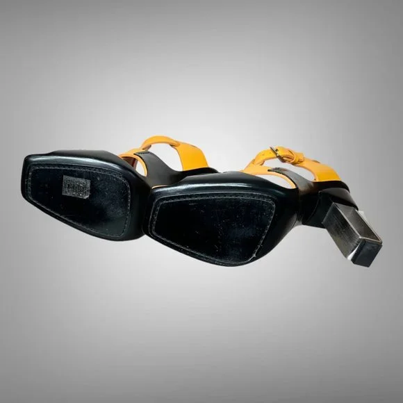 HERMES CALF LEATHER YELLOW MANGO REMIX SANDAL SHOES EU 40 HEELS - Picture 13 of 13